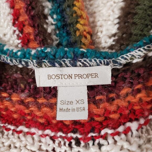 Boston Proper Wool Blend Fringe Stripe Long Cardigan Sweater Womens Size XS Boho - Picture 8 of 11